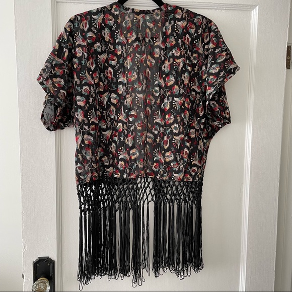 Fringed Floral-Embroidered Kimono - Picture 8 of 10